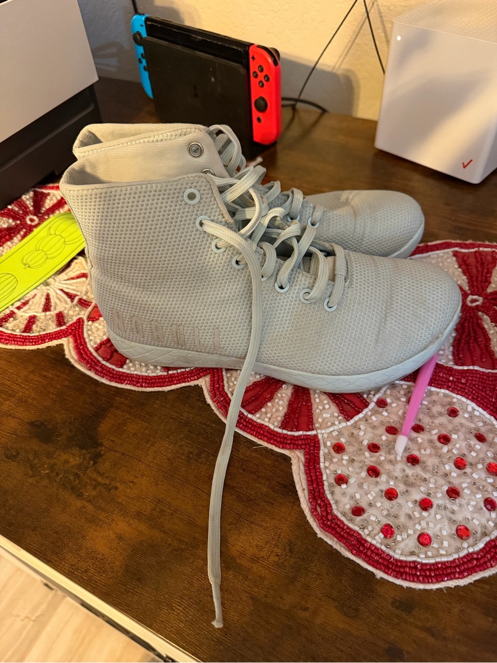 NOBULL Women's High-Top Knit Trainers in Light Gray